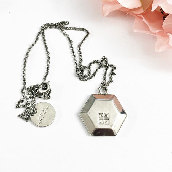 Givenchy Parfums Silvertone Hexagon Logo Pendant Necklace - Picture 1 of 5
